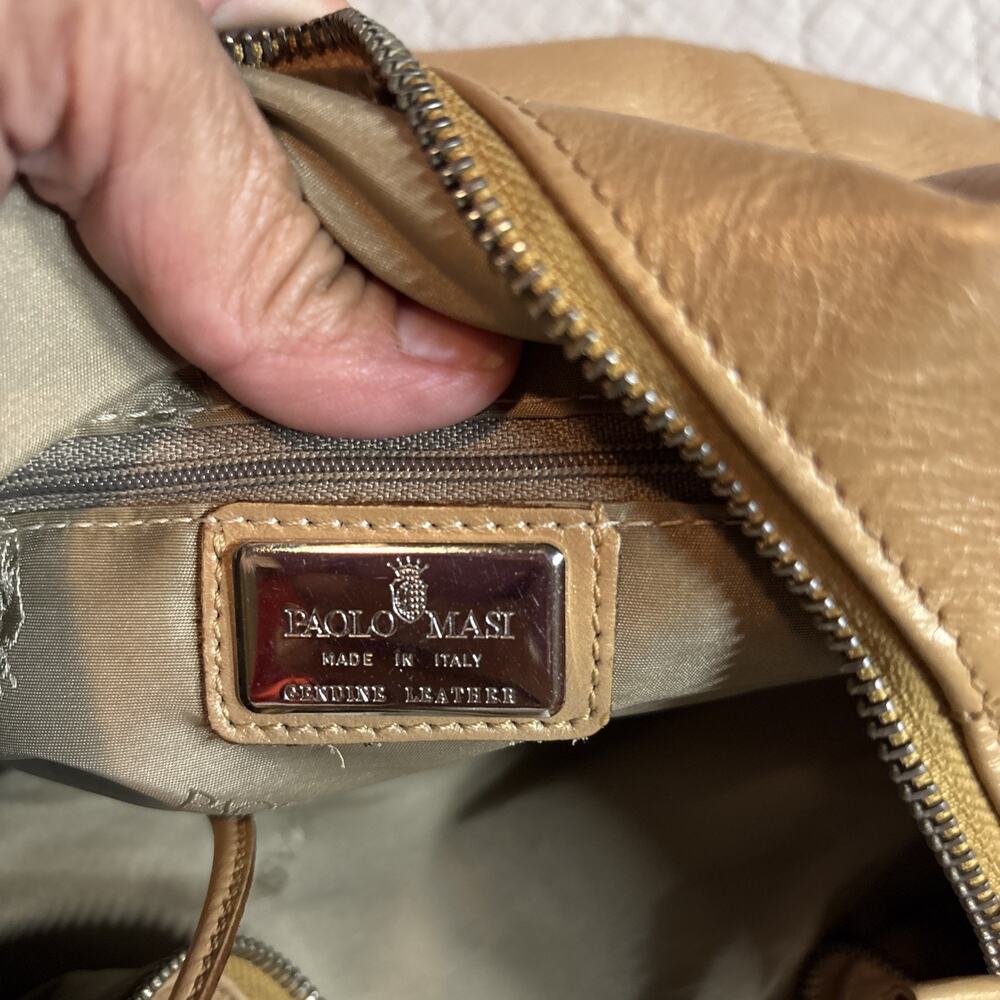 Paolo Masi large caramel leather hobo shoulder bag leather tassels Made in Italy - Picture 12 of 15